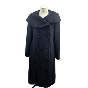 Searle 6 Wool Alpaca Winter Trench Overcoat Long Coat Black Designer‎ warm EUC